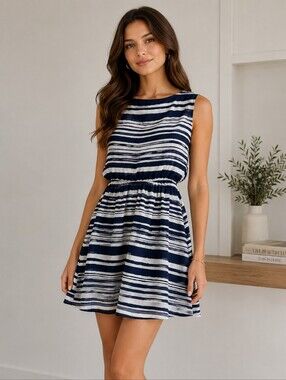 💙Fun & Flirt Navy and White Striped Mini Dress